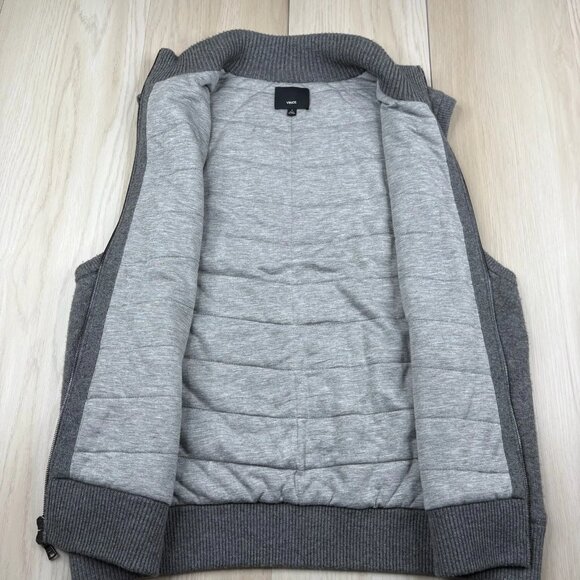 Vince Mens Gray Stand Up Wool Cashmere Sleeveless Full Zip Thick Vest Size XL - Picture 3 of 12